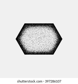 Black abstract geometric shape, polygon, hex badge with film grain, noise, dotwork, grunge texture and black background for logo, design concepts, posters, banners, web and prints. Vector illustration
