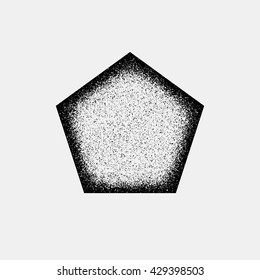 Black abstract geometric shape, polygon, hex badge with film grain, noise, dotwork, grunge texture and light background for logo, design concepts, posters, banners, web and prints. Vector illustration
