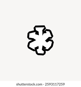 Black abstract geometric shape resembling a snowflake or star. Simple black design on a white background. Geometric, abstract, black, white. Star element vector.