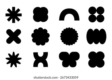 Black Abstract Geometric Shape Set – Simple Silhouette Design Collection for Icons and Backgrounds