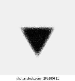 Black abstract geometric shape, triangle badge with film grain, noise, dotwork, grunge texture and light background for logo, design concepts, posters, banners, web and prints. Vector illustration.