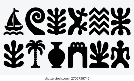 Colagem de formas geométricas abstratas em preto sobre ilustração de vetor de fundo branco