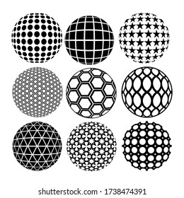 black abstract geometric sphere gobe vector set