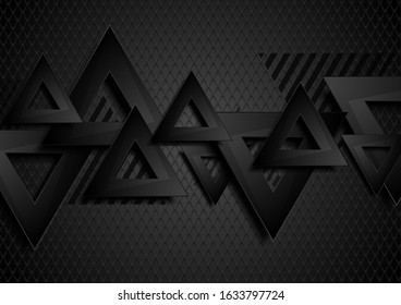Geometría abstracta negra triángulos en el fondo de la rejilla. Diseño de tecnología de vectores