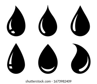 black abstract glossy drop icons set silhouette