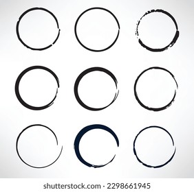 black abstract grunge circle stamp texture ink hand drawn paint brush circle set