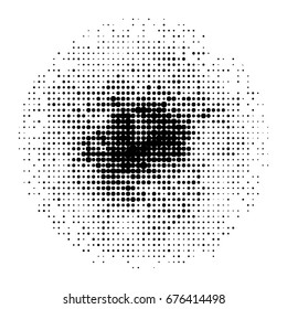 Black Abstract Grunge Halftone Circle. Vector Halftone Dot Pattern. Object Isolated On White Background.