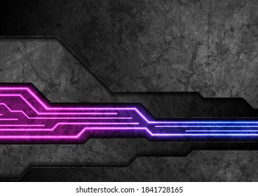Schwarz abstrakter grunge-Technologie-Hintergrund mit neonnen Leiterplatten-Linien. Vektordesign