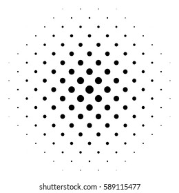 Black abstract halftone circle made of dots in diagonal rrangement on white background. Vector illustration.