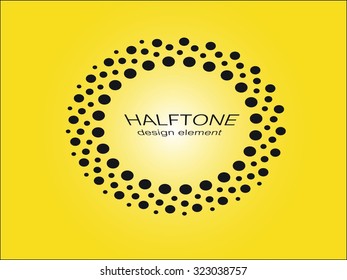 Black Abstract Halftone Logo Design Element, vector illustration yellow radial background