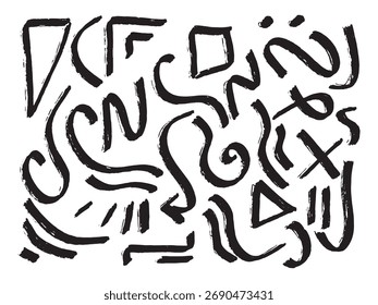 black abstract hand strokes for patterns, backgrounds, abstract ornaments, abstract calligraphy with black brush on white background