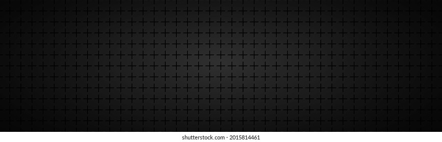 Black abstract header. Vector metal pattern. Simply mosaic banner with evenly stacked crosses