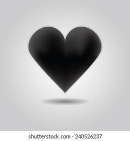 Black abstract heart icon with drop shadow on gray gradient background