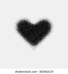 Black abstract heart sign badge, Valentines day blank button template with grain, noise, dotwork, halftone, grunge texture for logo, banners, labels, postcards, web, prints. Vector illustration.