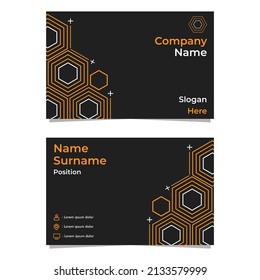 black abstract hexagon double sided business card template