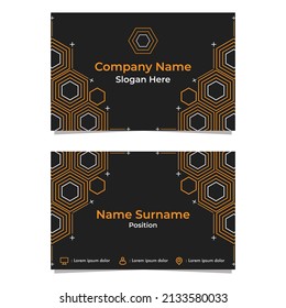 black abstract hexagon double sided business card template