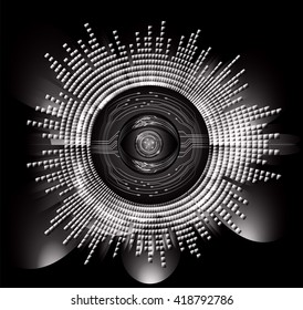 Black abstract hi speed internet technology background illustration. eye scan virus computer. motion move. Spark. vector