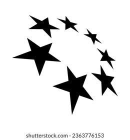 Ícono abstracto negro de estrellas en perspectiva sobre fondo blanco