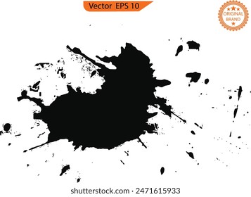 Black Abstract ink design. Ink drops and splashes. Blotter spots, liquid paint drip drop splash and ink splatter. Transparent background. High resolution