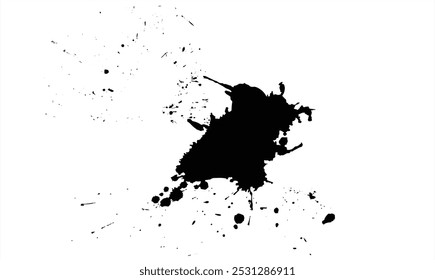 Black Abstract ink design. Ink drops and splashes. Blotter spots, liquid paint drip drop splash and ink splatter. Transparent background. High resolution