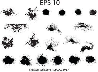 Black Abstract ink design. Splash design elements on Transparent background. High resolution