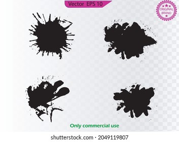 Black Abstract ink design. Transparent background. Brush collection. Paint blots set. Paint splatter pattern.