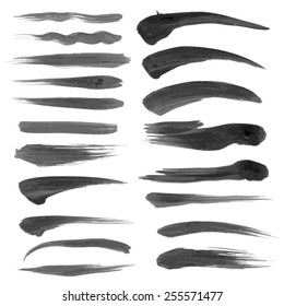 Black abstract ink strokes set on white background