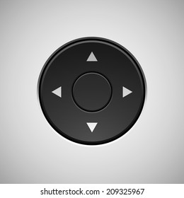 Black abstract joystick button template with arrows and light background for internet sites, web user interfaces, UI, applications, apps, and business presentations. Vector illustration.