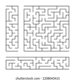 Black abstract labyrinth. A set of three puzzles. An interesting and useful game for children. Simple flat vector illustration isolated on white background.