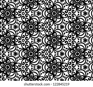 Black abstract lacy curls seamless pattern