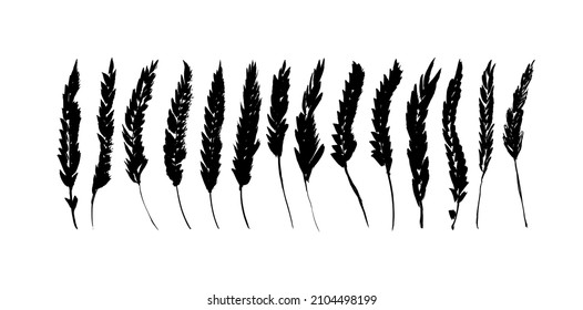 Black abstract lavender silhouette set  Hand drawn ink sketch  vector hand drawing wildflower  lavender flower  rough illustration collection  Brush painted plant stems  herbs  botanical clip arts 