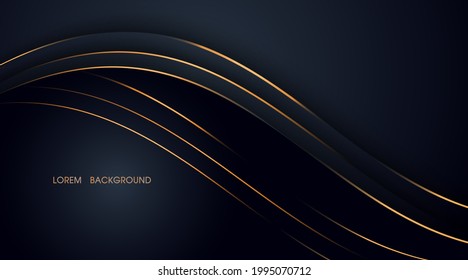 Black abstract layer illustration with golden lines 