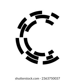 Black Abstract Letter C Icon with Curvy Rectangles on a White Background
