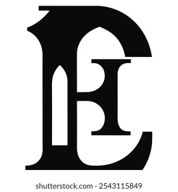 Icono de letra E abstracta negra con forma de arco