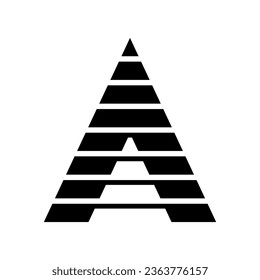 Black Abstract Letter A Icon with Horizontal Stripes on a White Background