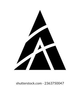 Black Abstract Letter A Icon with Split Triangles on a White Background