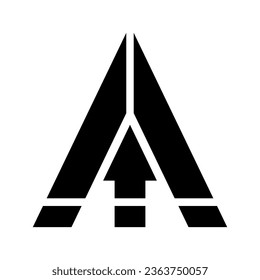 Black Abstract Letter A Icon with an Upward Arrow on a White Background