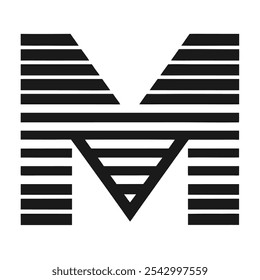 black abstract letter M icon with horizontal strip