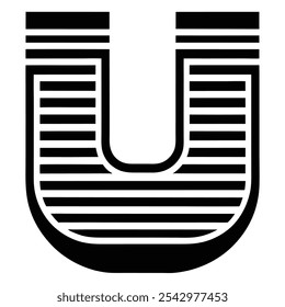 black abstract letter U icon with horizontal strip