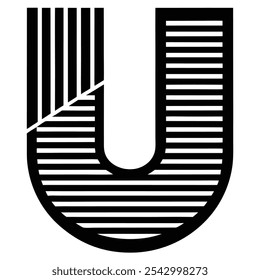 black abstract letter U icon with horizontal strip