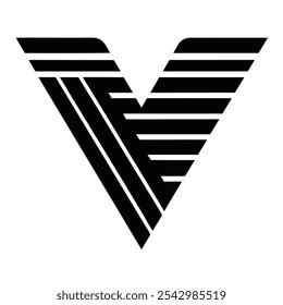 black abstract letter V icon with horizontal strip