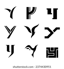 Black Abstract Letter Y Icons on a White Background