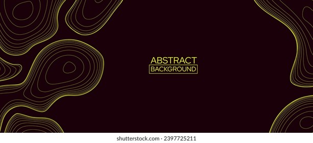 Black abstract line background. Topographic contour map concept. Yellow linear terrain outline pattern. Geographic design template wallpaper for poster, banner, print, booklet. Vector illustration