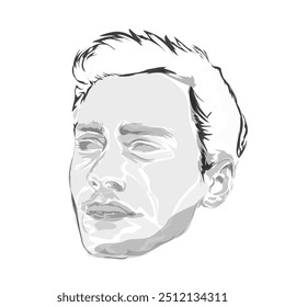 desenho de esboço de linha abstrata preta de um rosto de homem em um fundo branco