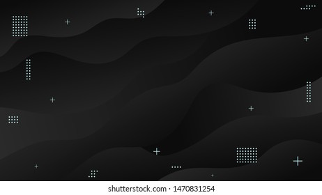 Black abstract liquid background with simple shapes with trendy gradients composition.Wide geometric background. Vector 
