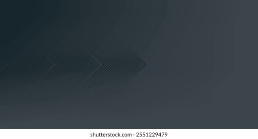 Black abstract long banner. Minimal gradient background with 3D arrows and copy space for text. Social media cover template. Raster illustration