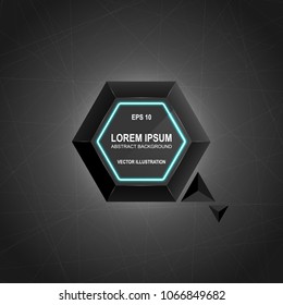 Black Abstract low polygonal modern diamond-shaped label with neon lights vector illustration

