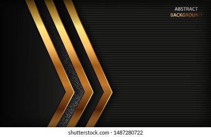 Black abstract luxury background. Texture with realistic golden element and silver glitters dots. Modern overlap background.