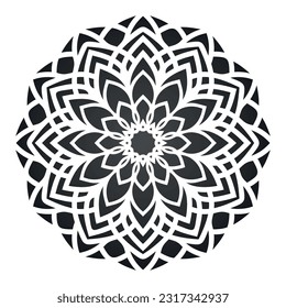 Black abstract mandala design on white background