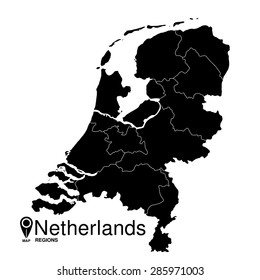 Black abstract map of Netherlands